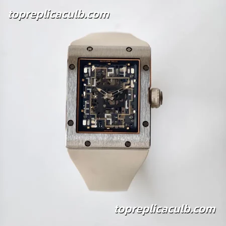 UMI Studio Richard Mille RM016 Brushed Titanium Case Skeleton Dial White Rubber Strap Super Clone Watch With Custom RM005-S Integrated Movement