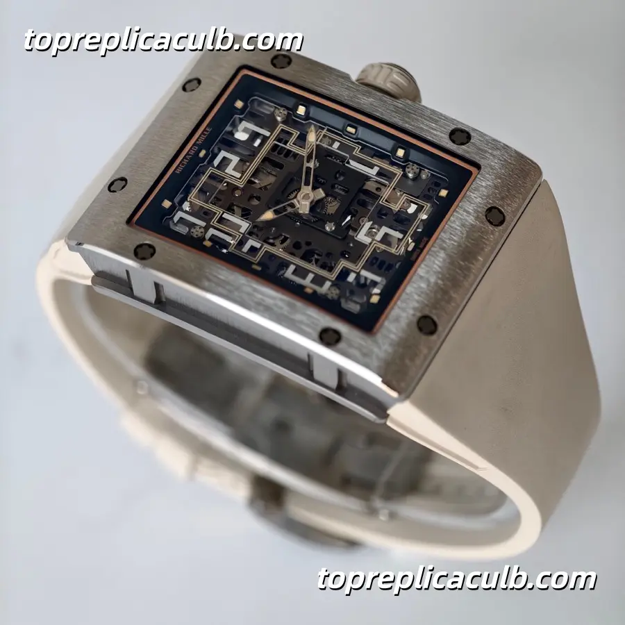 UMI Studio Richard Mille RM016 Brushed Titanium Case Skeleton Dial White Rubber Strap Super Clone Watch With Custom RM005-S Integrated Movement - Image 4