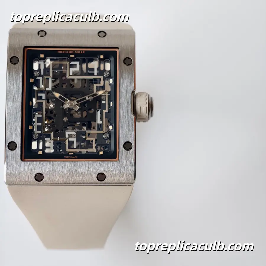 UMI Studio Richard Mille RM016 Brushed Titanium Case Skeleton Dial White Rubber Strap Super Clone Watch With Custom RM005-S Integrated Movement - Image 3