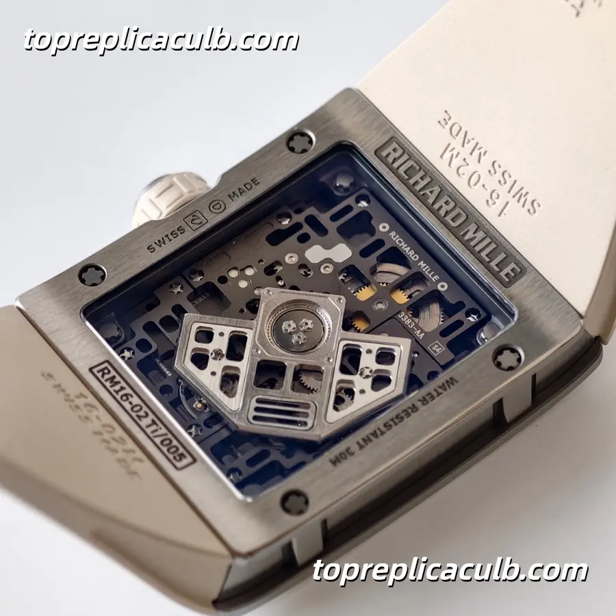 UMI Studio Richard Mille RM016 Brushed Titanium Case Skeleton Dial White Rubber Strap Super Clone Watch With Custom RM005-S Integrated Movement - Image 6