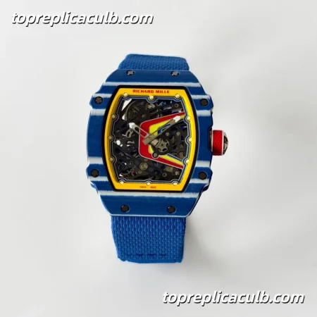 UMI Studio Richard Mille RM67-02 Blue Carbon Fiber Case Skeleton Dial Blue Strap Super Clone Watch With Integrated Custom Movement