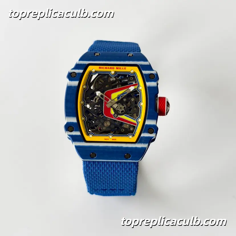 UMI Studio Richard Mille RM67-02 Blue Carbon Fiber Case Skeleton Dial Blue Strap Super Clone Watch With Integrated Custom Movement
