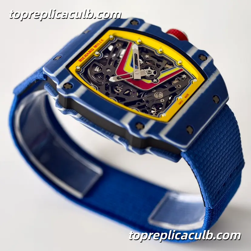 UMI Studio Richard Mille RM67-02 Blue Carbon Fiber Case Skeleton Dial Blue Strap Super Clone Watch With Integrated Custom Movement - Image 4