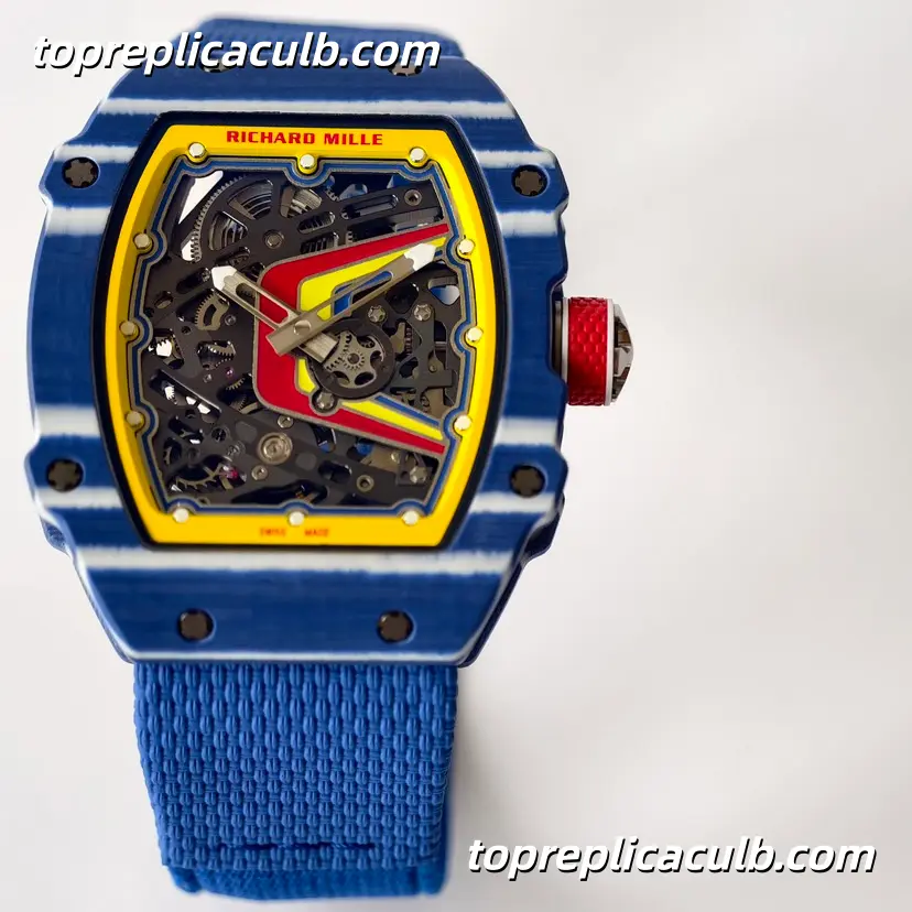 UMI Studio Richard Mille RM67-02 Blue Carbon Fiber Case Skeleton Dial Blue Strap Super Clone Watch With Integrated Custom Movement - Image 3