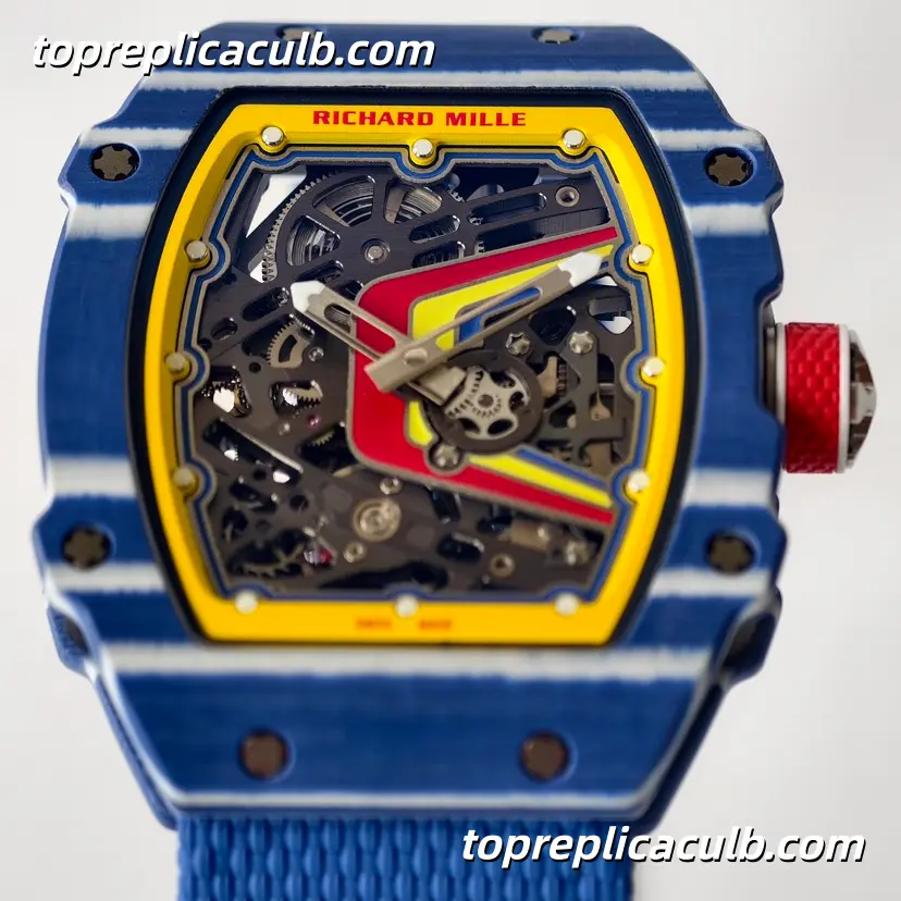 UMI Studio Richard Mille RM67-02 Blue Carbon Fiber Case Skeleton Dial Blue Strap Super Clone Watch With Integrated Custom Movement - Image 2