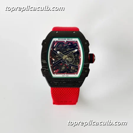 UMI Studio Richard Mille RM67-02 Italy Edition Black Carbon Fiber Case Skeleton Dial Red Strap Super Clone Watch