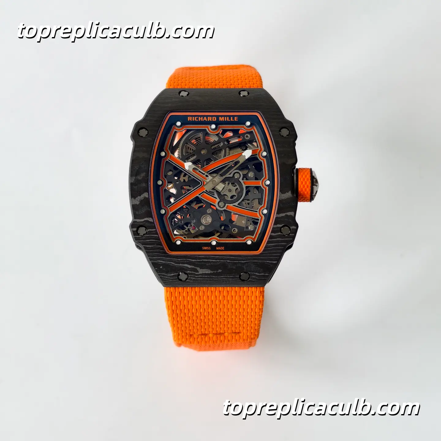 UMI Studio Richard Mille RM67-02 Orange Carbon Fiber Case Skeleton Dial Orange Strap Super Clone Watch With Integrated Movement