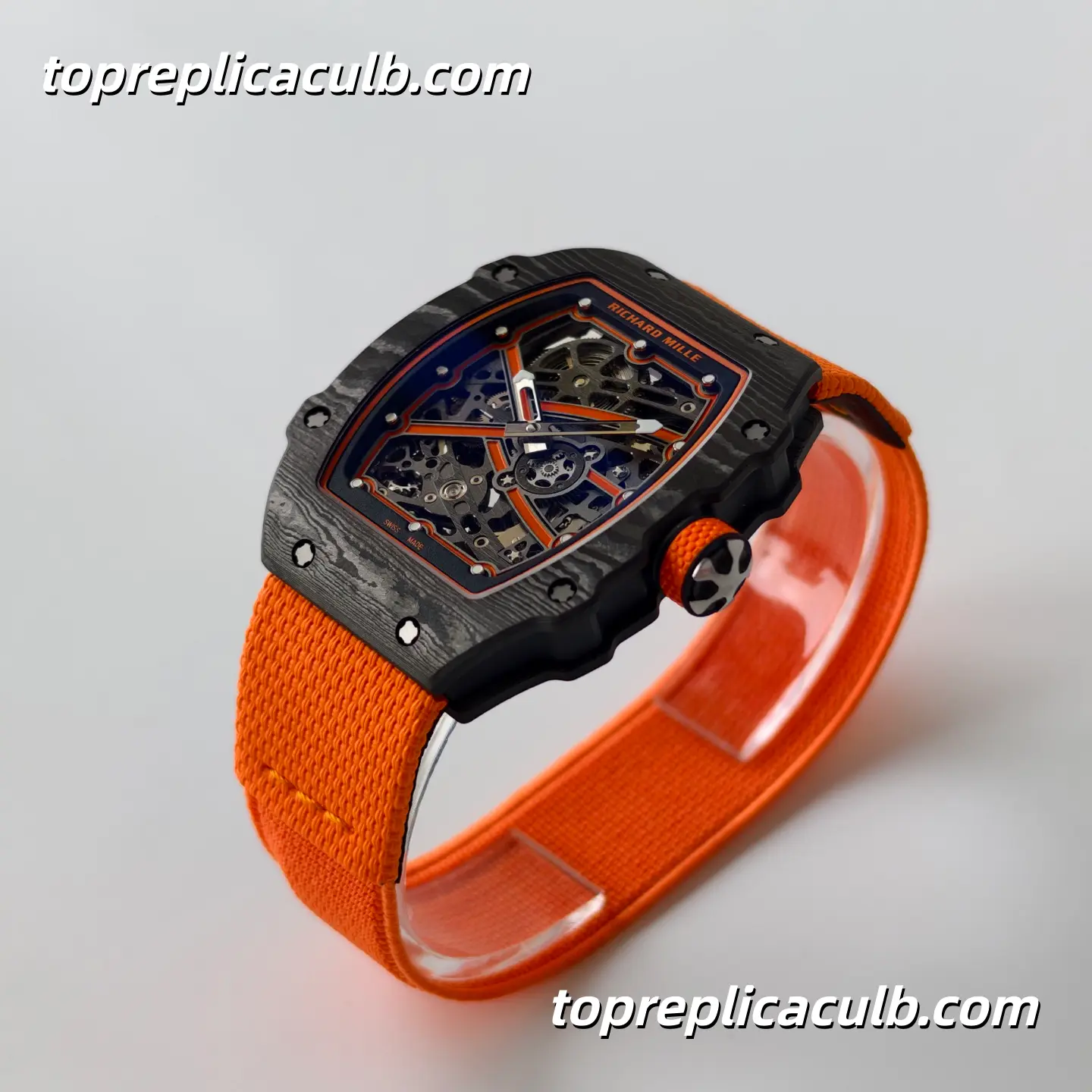 UMI Studio Richard Mille RM67-02 Orange Carbon Fiber Case Skeleton Dial Orange Strap Super Clone Watch With Integrated Movement - Image 5