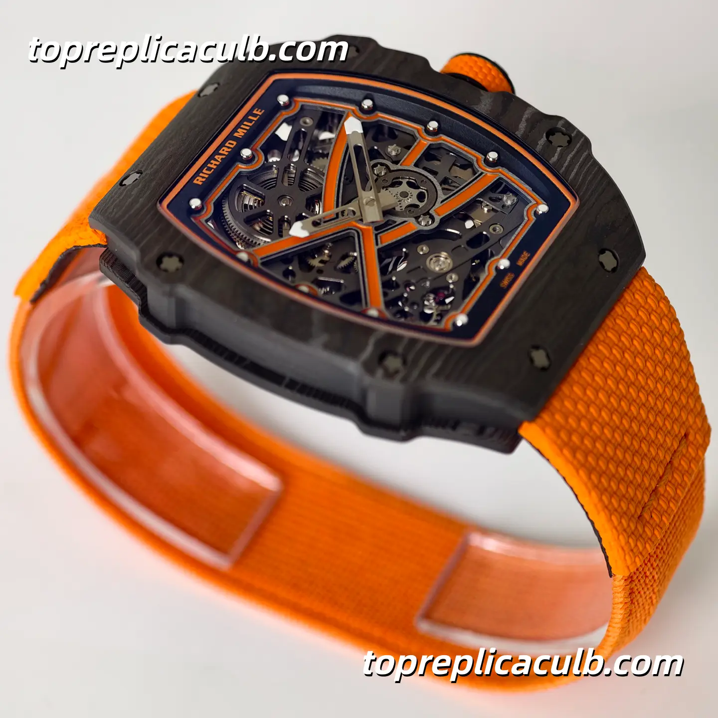 UMI Studio Richard Mille RM67-02 Orange Carbon Fiber Case Skeleton Dial Orange Strap Super Clone Watch With Integrated Movement - Image 4