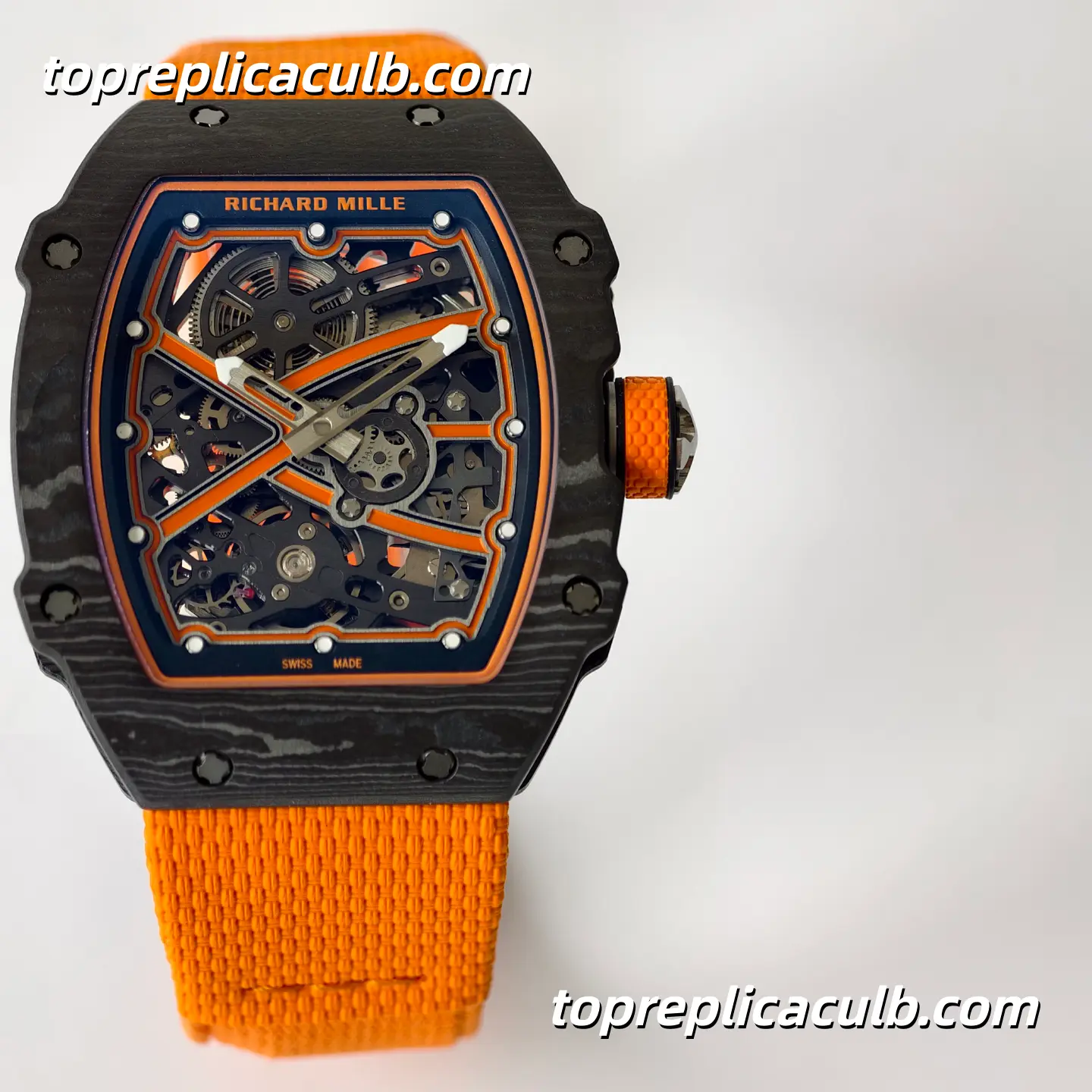 UMI Studio Richard Mille RM67-02 Orange Carbon Fiber Case Skeleton Dial Orange Strap Super Clone Watch With Integrated Movement - Image 3