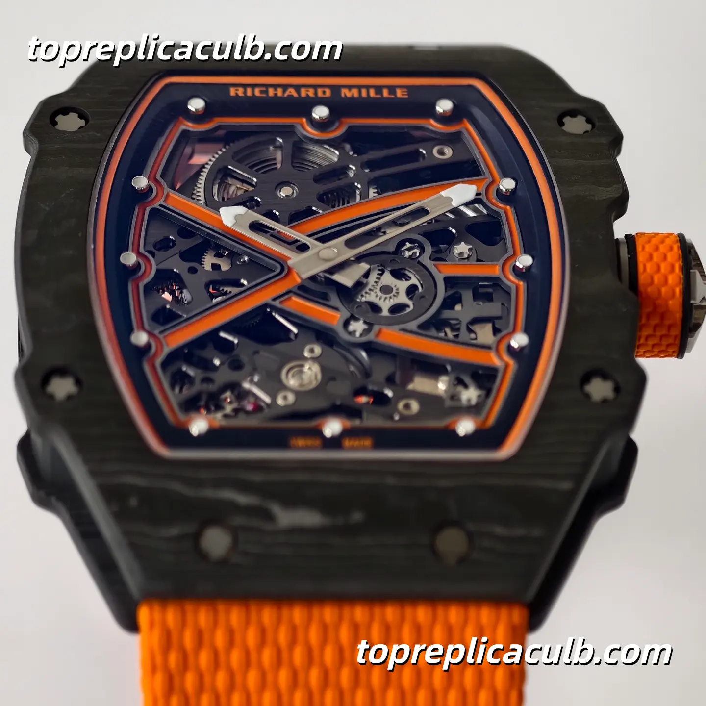 UMI Studio Richard Mille RM67-02 Orange Carbon Fiber Case Skeleton Dial Orange Strap Super Clone Watch With Integrated Movement - Image 2