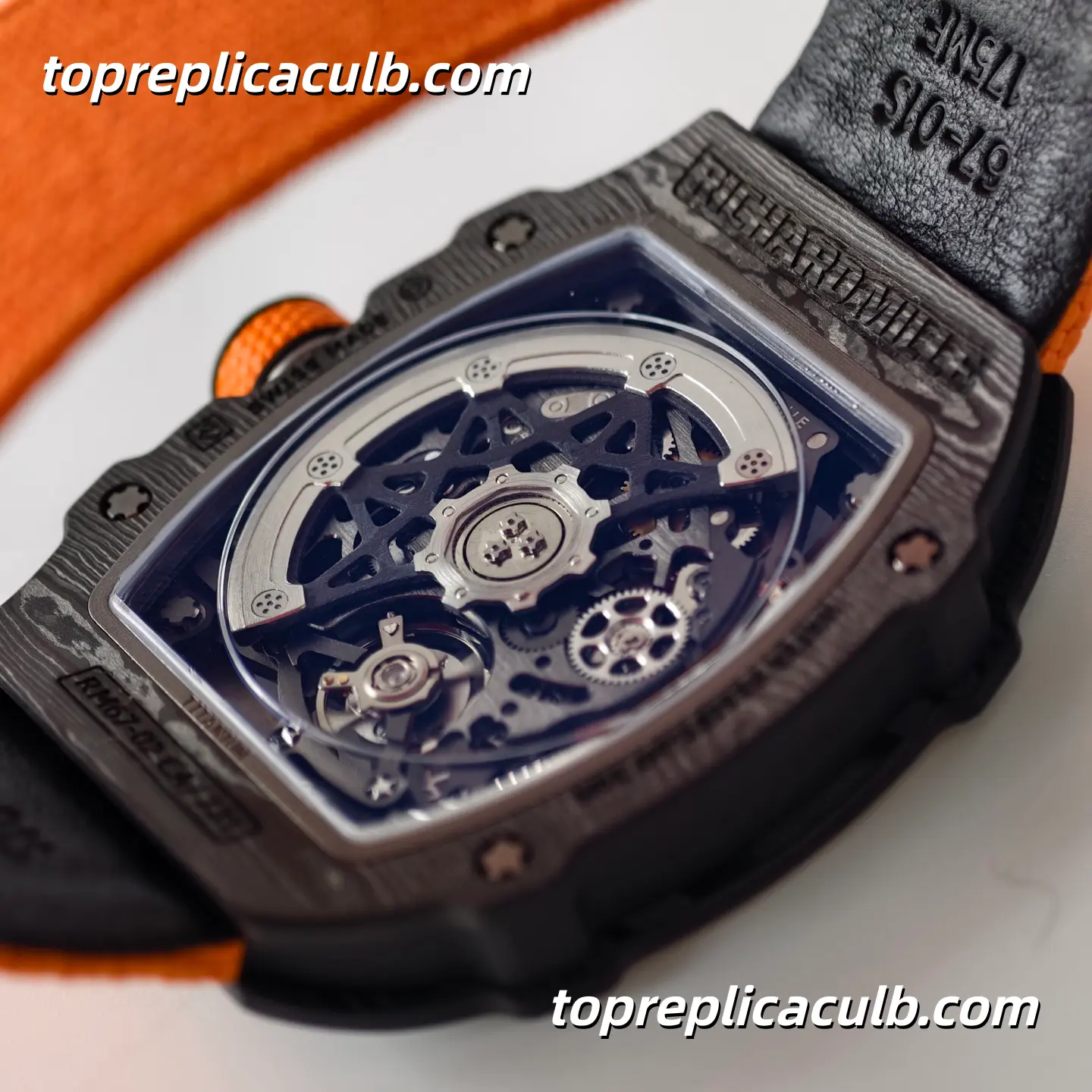 UMI Studio Richard Mille RM67-02 Orange Carbon Fiber Case Skeleton Dial Orange Strap Super Clone Watch With Integrated Movement - Image 6