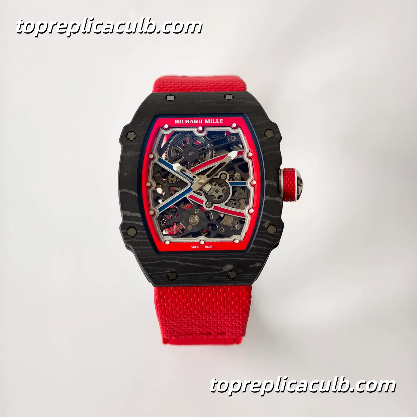 UMI Studio Richard Mille RM67-02 Red Carbon Fiber Case Skeleton Dial Red Strap Super Clone Watch