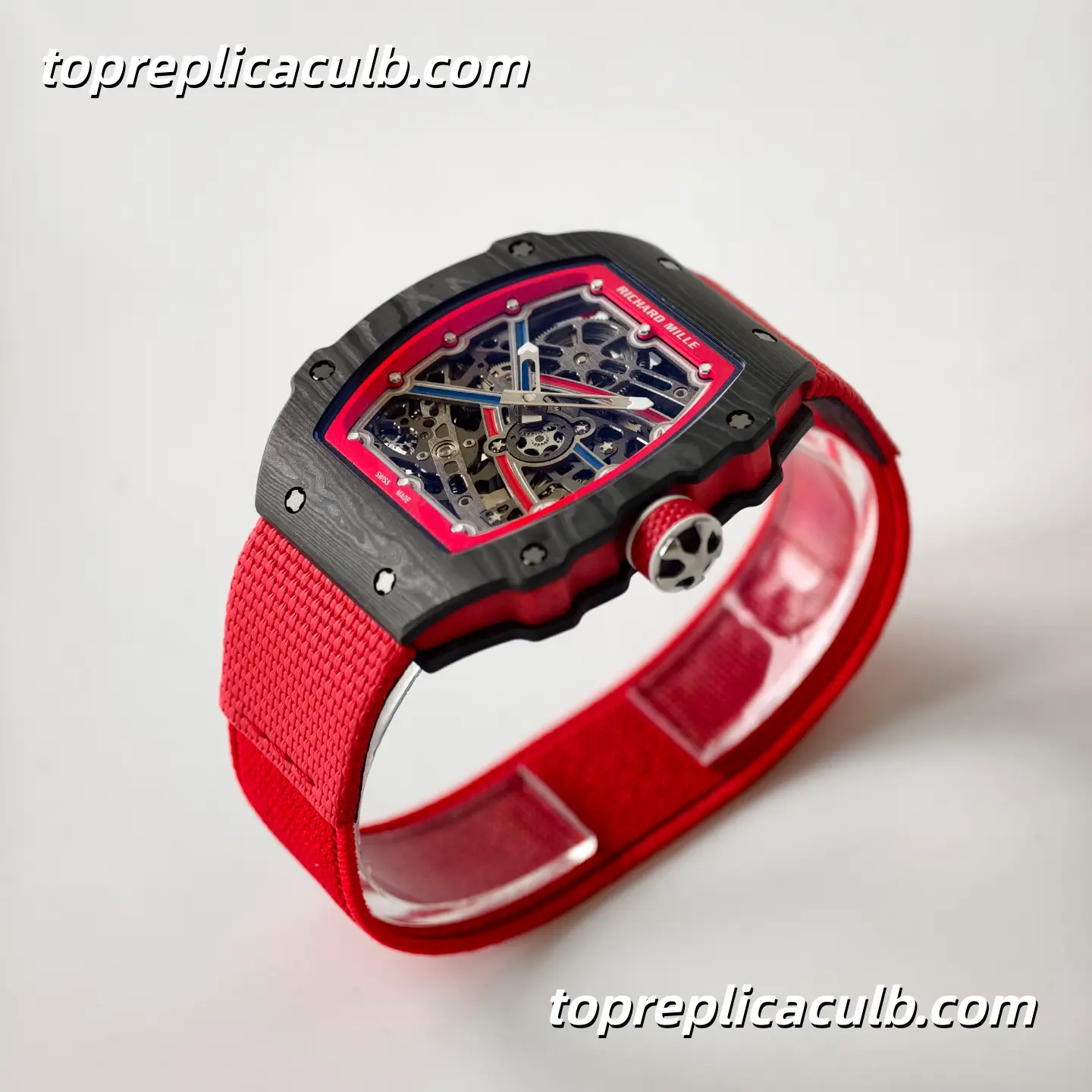 UMI Studio Richard Mille RM67-02 Red Carbon Fiber Case Skeleton Dial Red Strap Super Clone Watch With Integrated Movement - Image 5