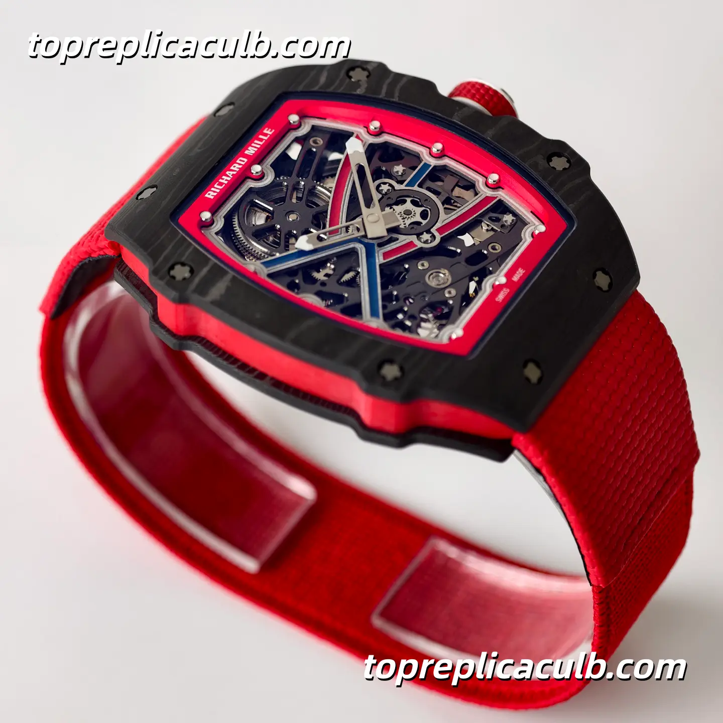UMI Studio Richard Mille RM67-02 Red Carbon Fiber Case Skeleton Dial Red Strap Super Clone Watch With Integrated Movement - Image 4