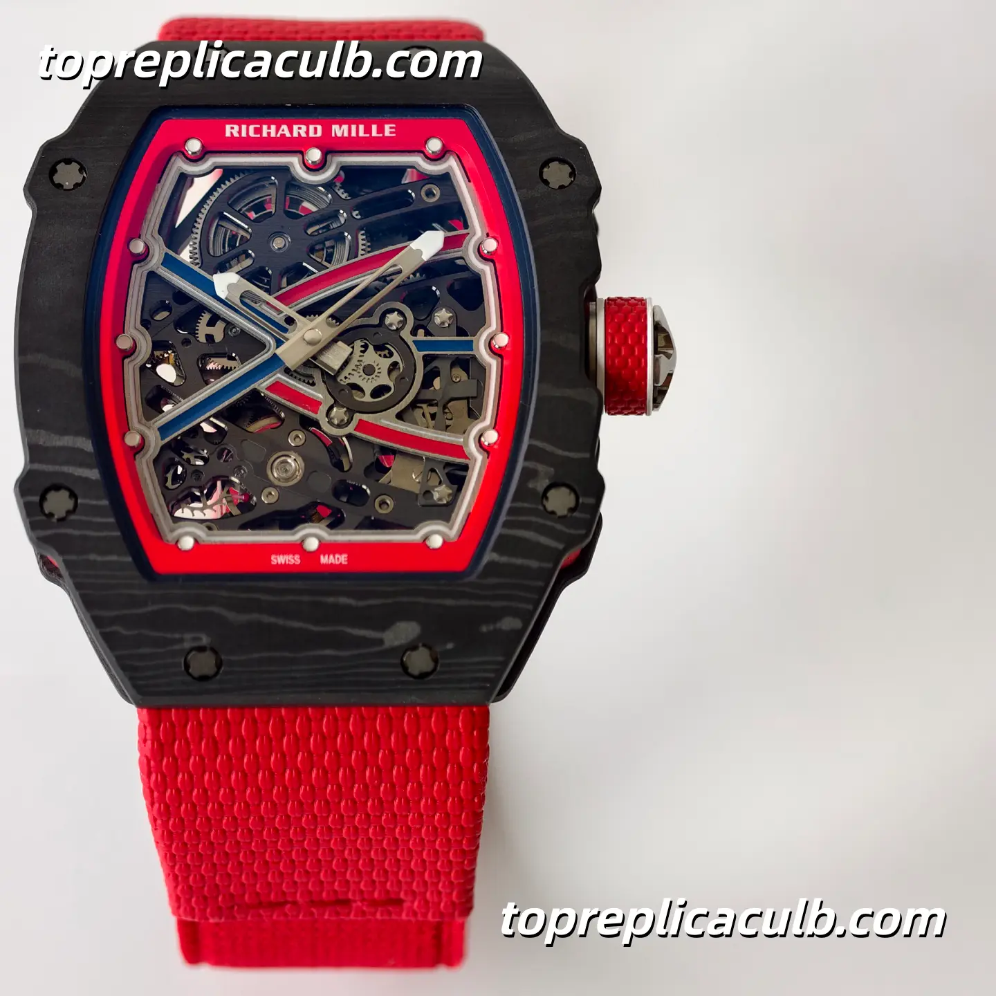 UMI Studio Richard Mille RM67-02 Red Carbon Fiber Case Skeleton Dial Red Strap Super Clone Watch With Integrated Movement - Image 3