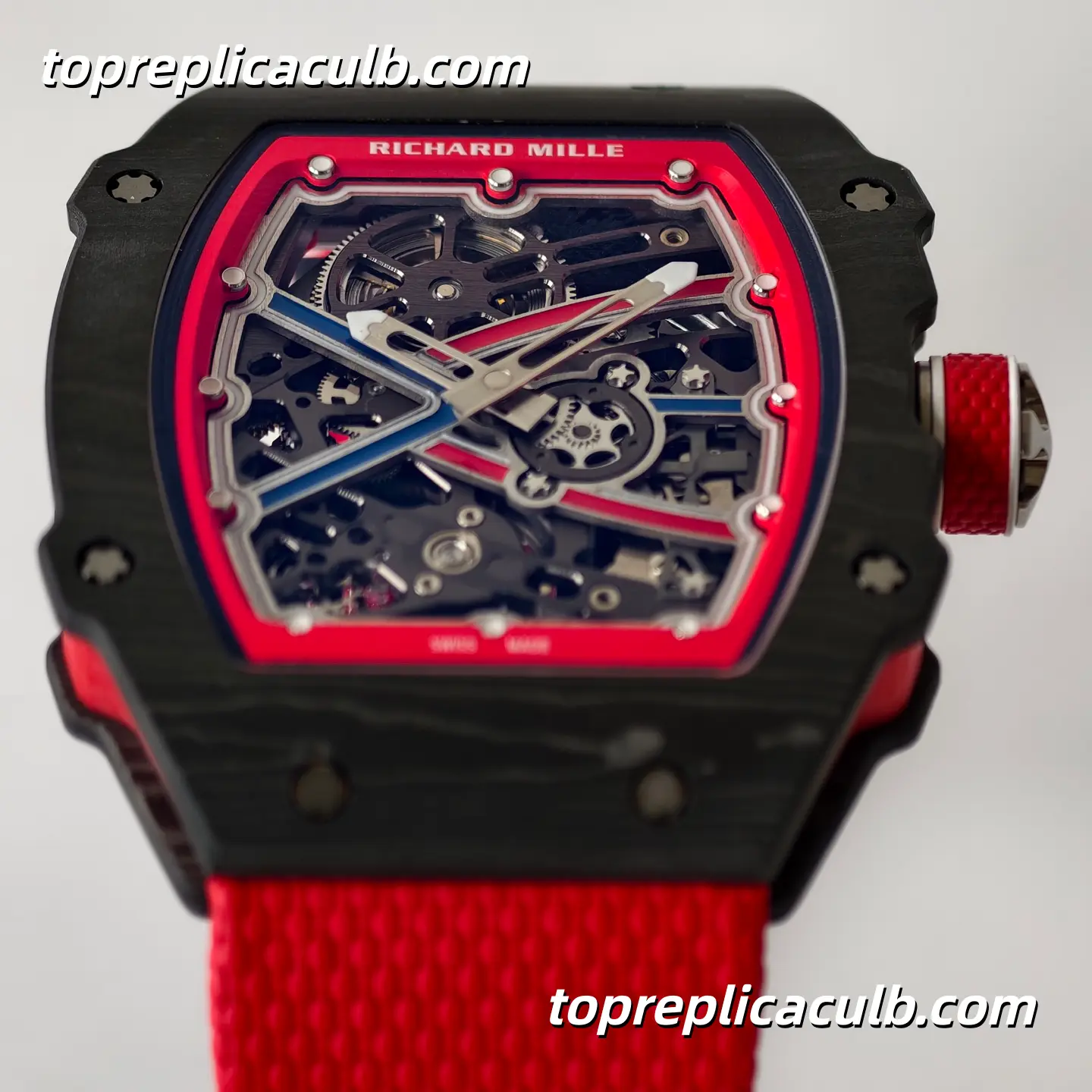 UMI Studio Richard Mille RM67-02 Red Carbon Fiber Case Skeleton Dial Red Strap Super Clone Watch With Integrated Movement - Image 2