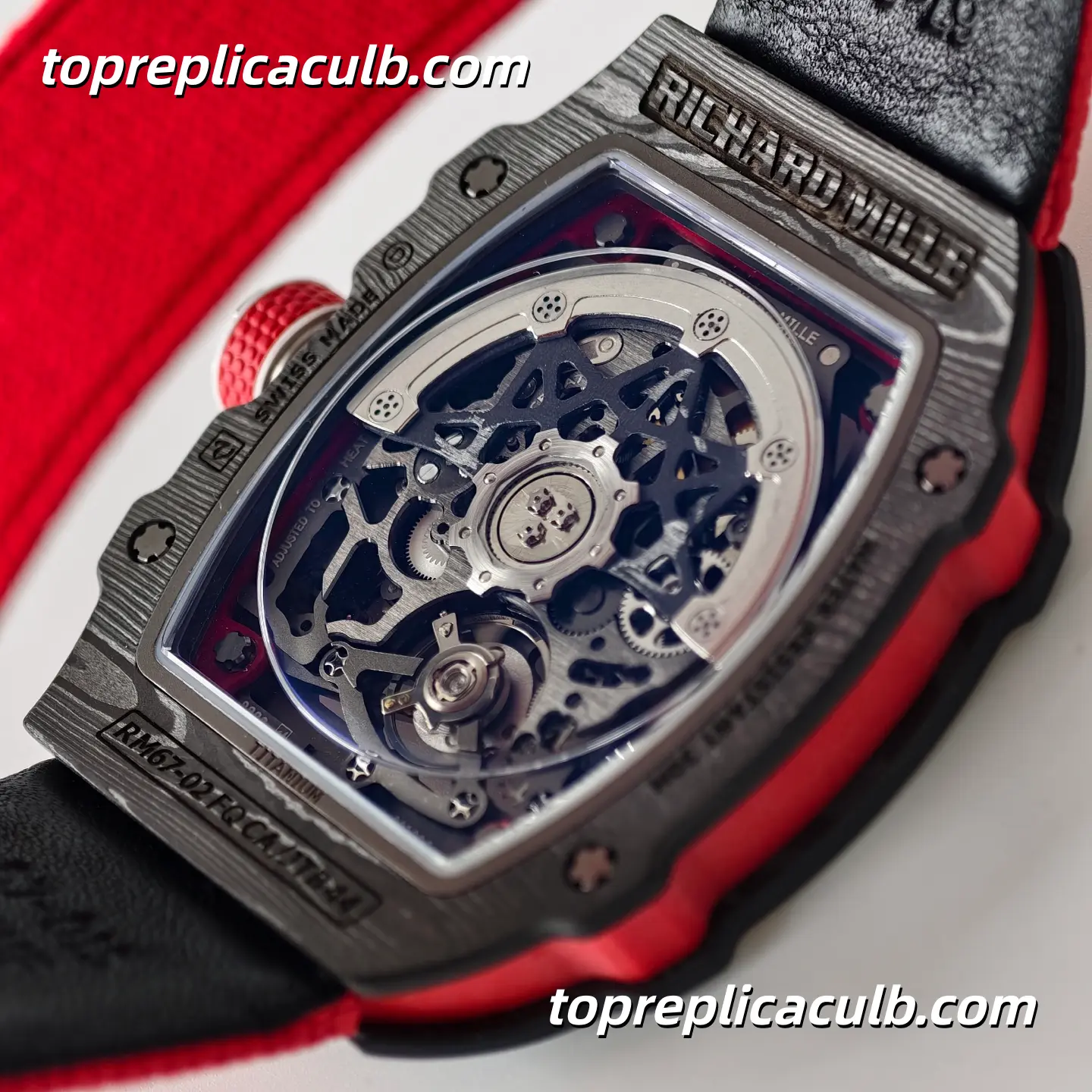 UMI Studio Richard Mille RM67-02 Red Carbon Fiber Case Skeleton Dial Red Strap Super Clone Watch With Integrated Movement - Image 7