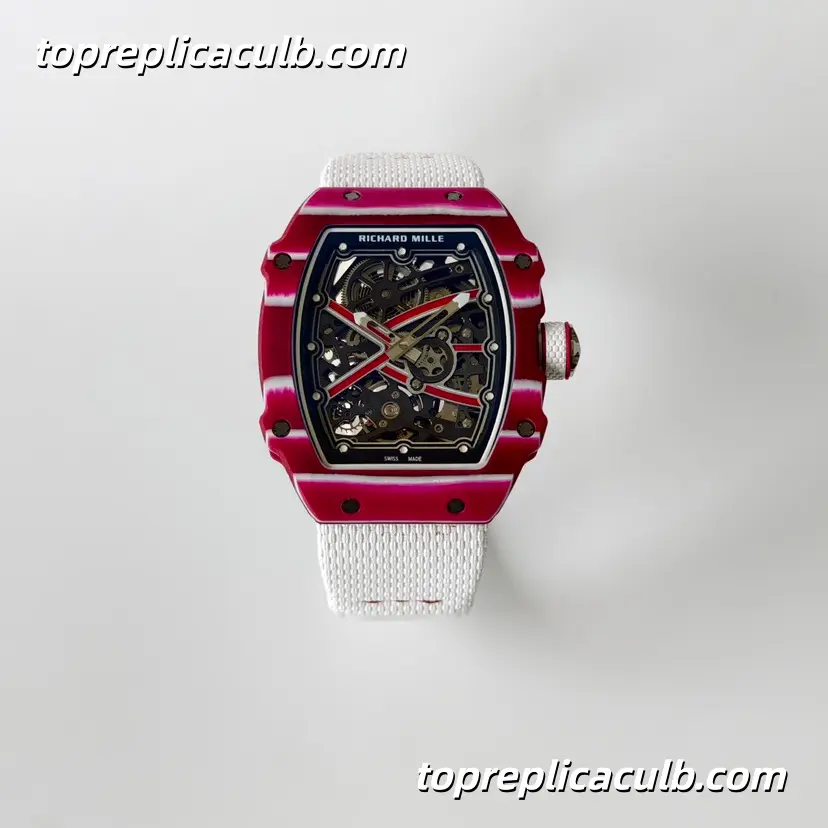 UMI Studio Richard Mille RM67-02 Red Carbon Fiber Case Skeleton Dial White Strap Super Clone Watch With Integrated Custom Movement