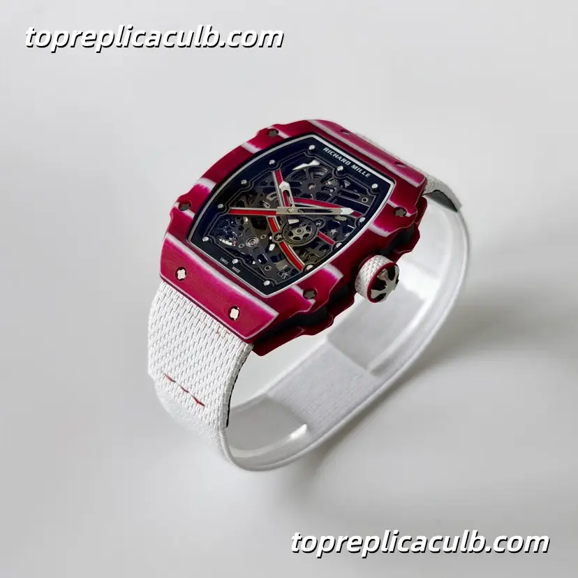 UMI Studio Richard Mille RM67-02 Red Carbon Fiber Case Skeleton Dial White Strap Super Clone Watch With Integrated Custom Movement - Image 5