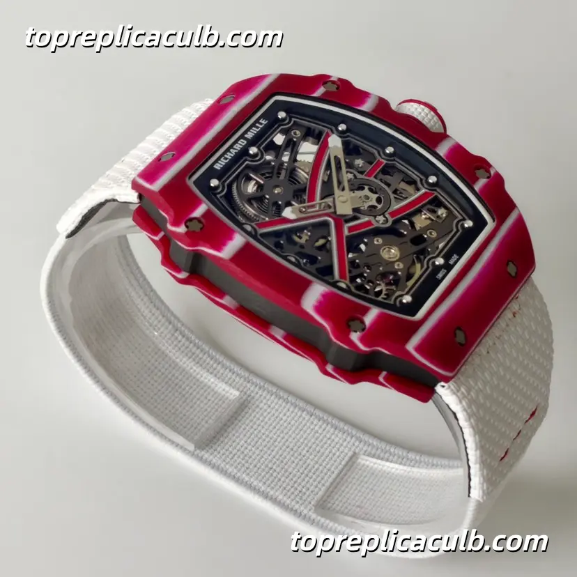 UMI Studio Richard Mille RM67-02 Red Carbon Fiber Case Skeleton Dial White Strap Super Clone Watch With Integrated Custom Movement - Image 4
