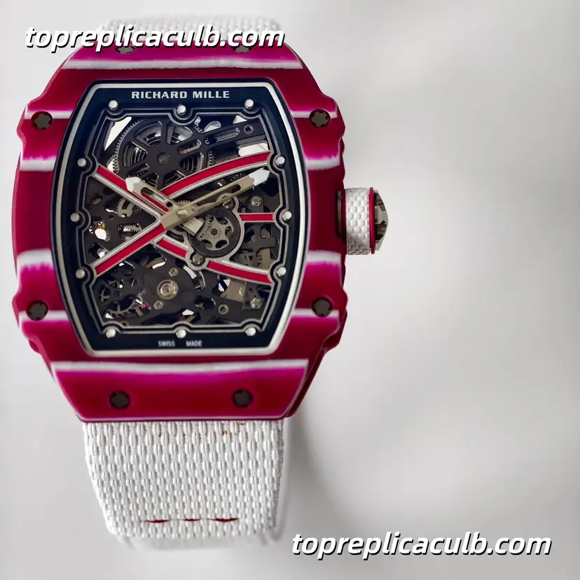 UMI Studio Richard Mille RM67-02 Red Carbon Fiber Case Skeleton Dial White Strap Super Clone Watch With Integrated Custom Movement - Image 3