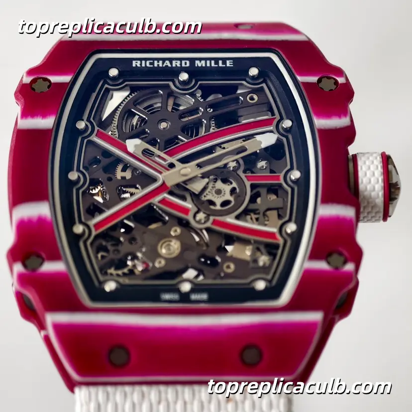 UMI Studio Richard Mille RM67-02 Red Carbon Fiber Case Skeleton Dial White Strap Super Clone Watch With Integrated Custom Movement - Image 2