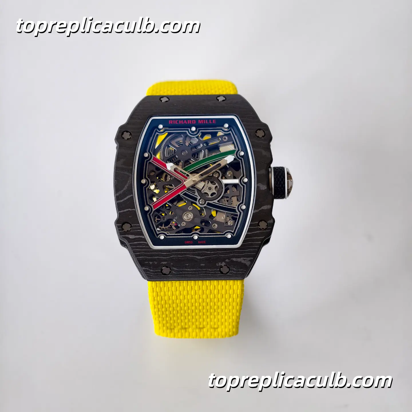 UMI Studio Richard Mille RM67-02 UAE Edition Black Carbon Fiber Case Skeleton Dial Yellow Strap Super Clone Watch
