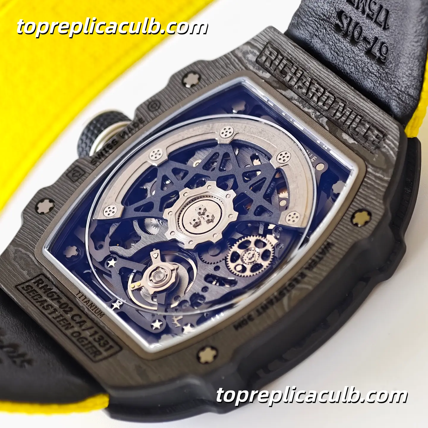 UMI Studio Richard Mille RM67-02 UAE Edition Black Carbon Fiber Case Skeleton Dial Yellow Strap Super Clone Watch With Integrated Movement - Image 6
