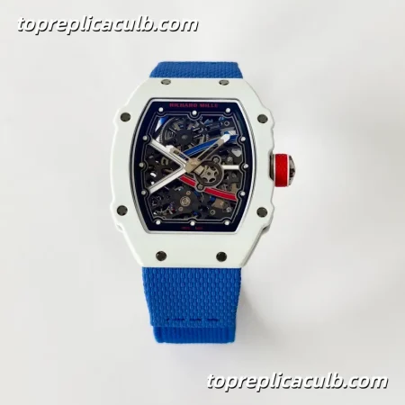 UMI Studio Richard Mille RM67-02 White Ceramic France Edition Skeleton Dial Blue Strap Super Clone Watch With Integrated Custom Movement