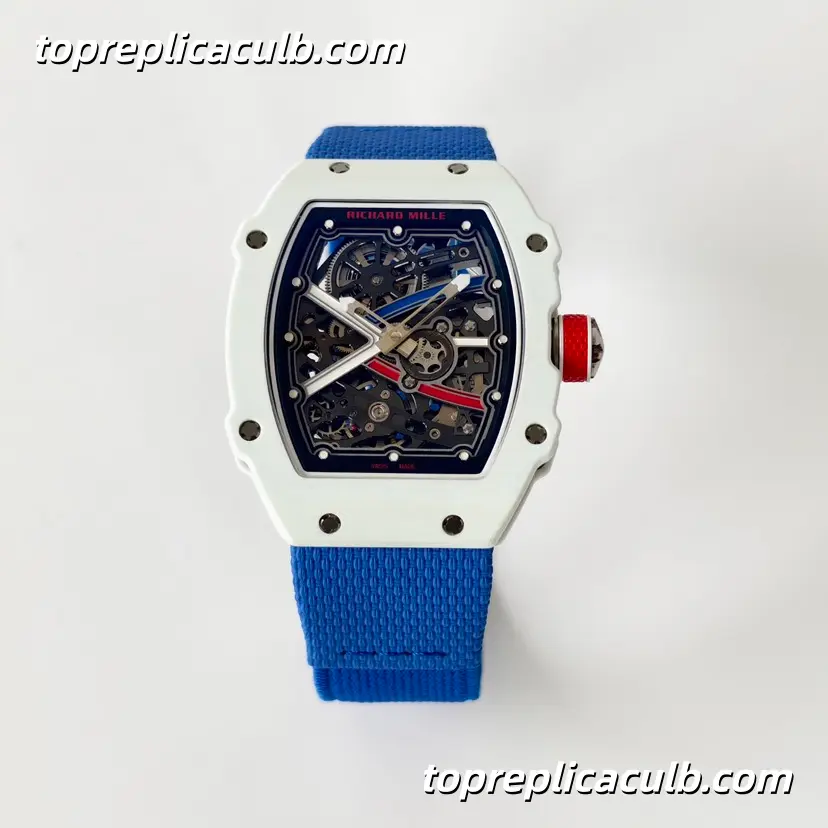 UMI Studio Richard Mille RM67-02 White Ceramic France Edition Skeleton Dial Blue Strap Super Clone Watch With Integrated Custom Movement