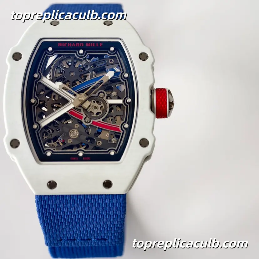 UMI Studio Richard Mille RM67-02 White Ceramic France Edition Skeleton Dial Blue Strap Super Clone Watch With Integrated Custom Movement - Image 3