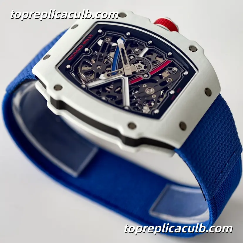 UMI Studio Richard Mille RM67-02 White Ceramic France Edition Skeleton Dial Blue Strap Super Clone Watch With Integrated Custom Movement - Image 4
