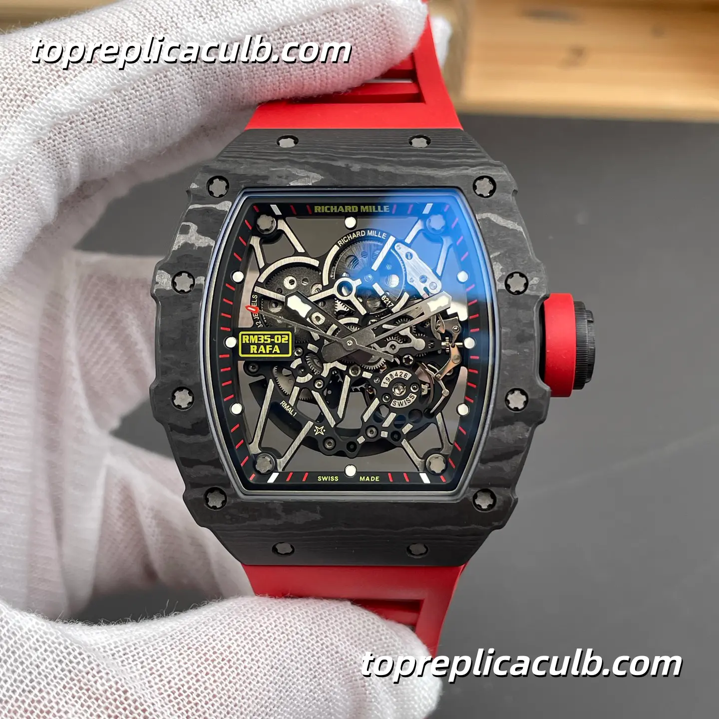 VA Factory Richard Mille RM35-02 Carbon Fiber Red Bezel 49.94x44.5MM RMAL1 Free-Sprung Movement Super Clone Watch