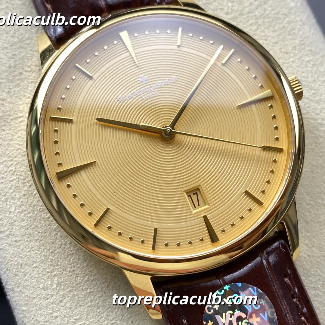 VC+ Factory Vacheron Constantin Patrimony Series 85180/000J-H069 Super Clone Watch 40mm Champagne Guilloché Dial Yellow Gold Case Brown Leather Strap Cal.2450 Q6/3 Automatic Movement - Image 4