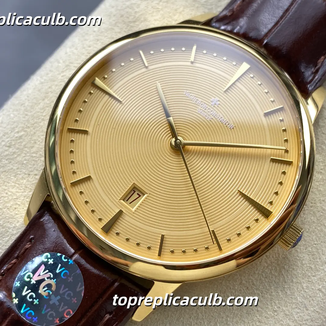 VC+ Factory Vacheron Constantin Patrimony Series 85180/000J-H069 Super Clone Watch 40mm Champagne Guilloché Dial Yellow Gold Case Brown Leather Strap Cal.2450 Q6/3 Automatic Movement - Image 3