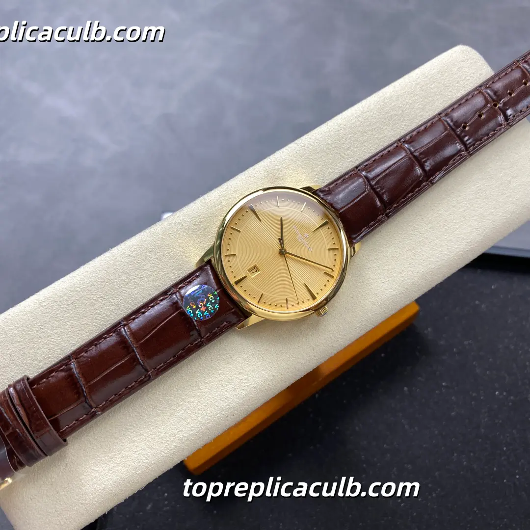 VC+ Factory Vacheron Constantin Patrimony Series 85180/000J-H069 Super Clone Watch 40mm Champagne Guilloché Dial Yellow Gold Case Brown Leather Strap Cal.2450 Q6/3 Automatic Movement - Image 2