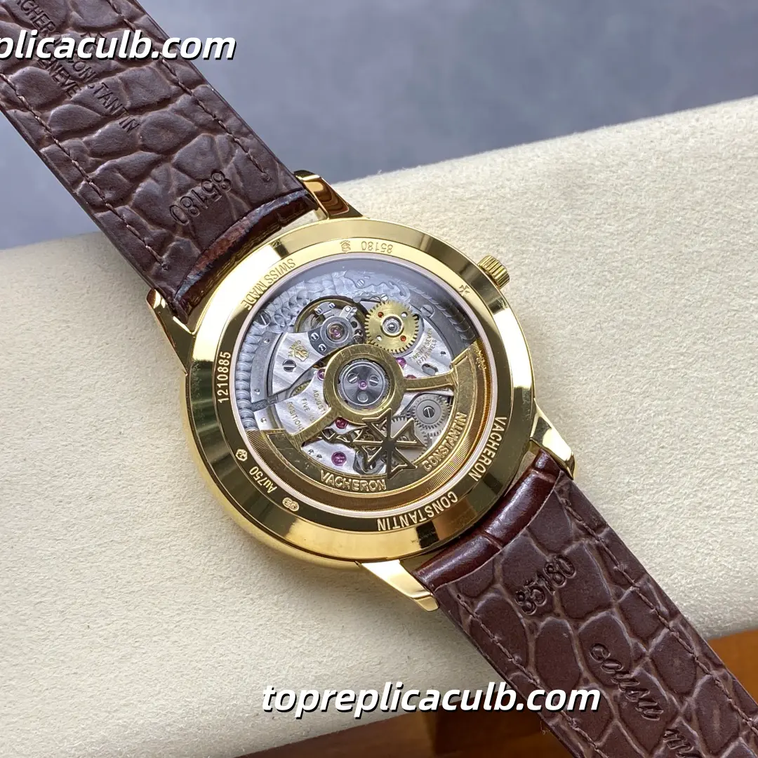 VC+ Factory Vacheron Constantin Patrimony Series 85180/000J-H069 Super Clone Watch 40mm Champagne Guilloché Dial Yellow Gold Case Brown Leather Strap Cal.2450 Q6/3 Automatic Movement - Image 6