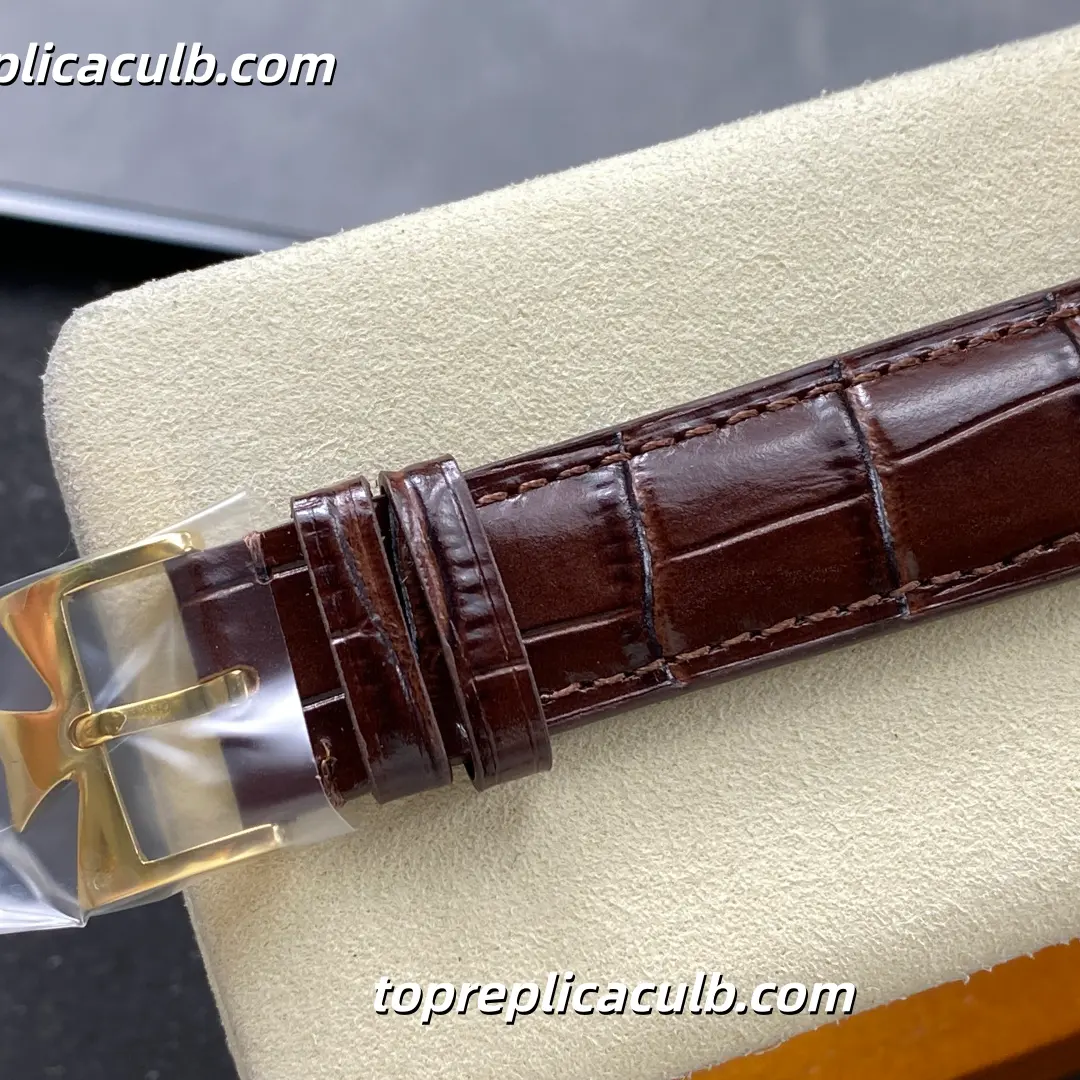 VC+ Factory Vacheron Constantin Patrimony Series 85180/000J-H069 Super Clone Watch 40mm Champagne Guilloché Dial Yellow Gold Case Brown Leather Strap Cal.2450 Q6/3 Automatic Movement - Image 9