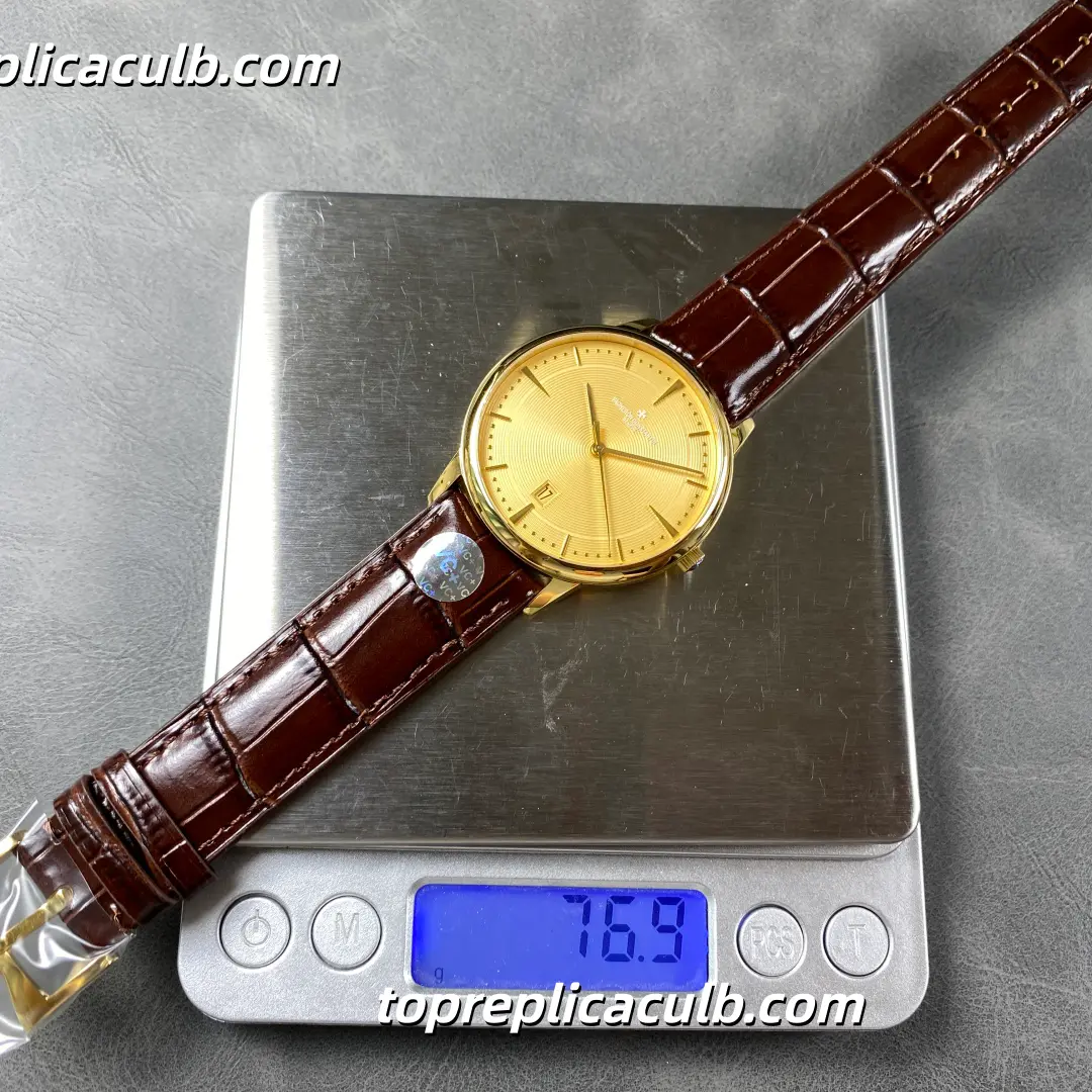 VC+ Factory Vacheron Constantin Patrimony Series 85180/000J-H069 Super Clone Watch 40mm Champagne Guilloché Dial Yellow Gold Case Brown Leather Strap Cal.2450 Q6/3 Automatic Movement - Image 5