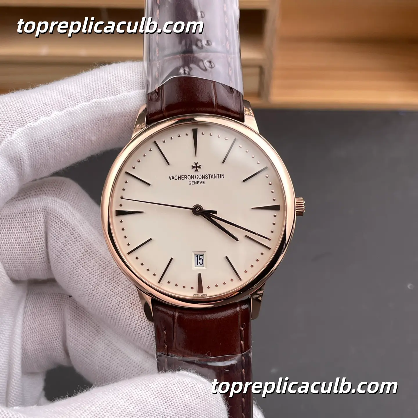 VC+ Factory Vacheron Constantin Patrimony Series 85180/000R-9248 Super Clone Watch 40mm White Dial Rose Gold Case Brown Leather Strap Cal.2450 Q6/3 Automatic Movement