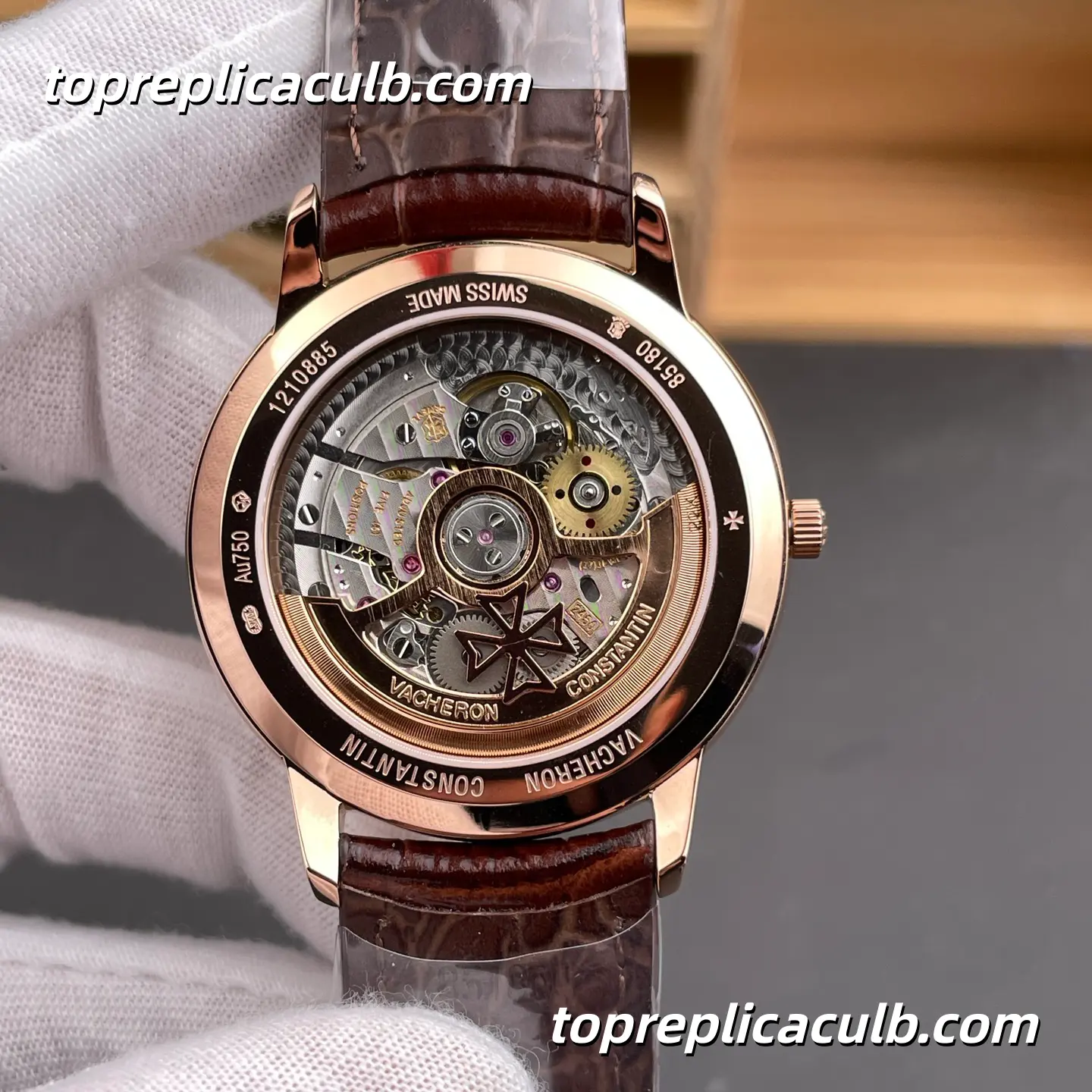 VC+ Factory Vacheron Constantin Patrimony Series 85180/000R-9248 Super Clone Watch 40mm White Dial Rose Gold Case Brown Leather Strap Cal.2450 Q6/3 Automatic Movement - Image 5