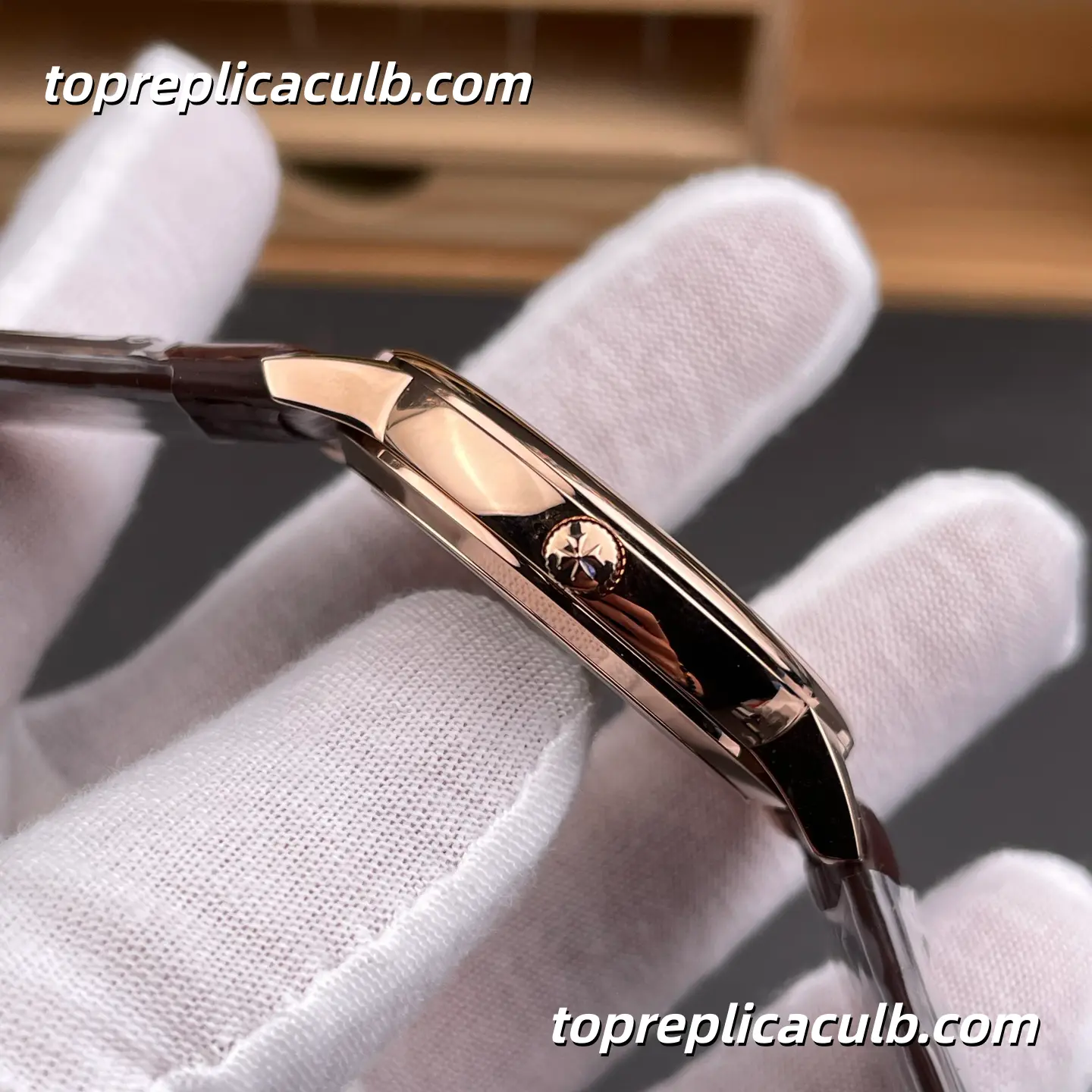 VC+ Factory Vacheron Constantin Patrimony Series 85180/000R-9248 Super Clone Watch 40mm White Dial Rose Gold Case Brown Leather Strap Cal.2450 Q6/3 Automatic Movement - Image 6
