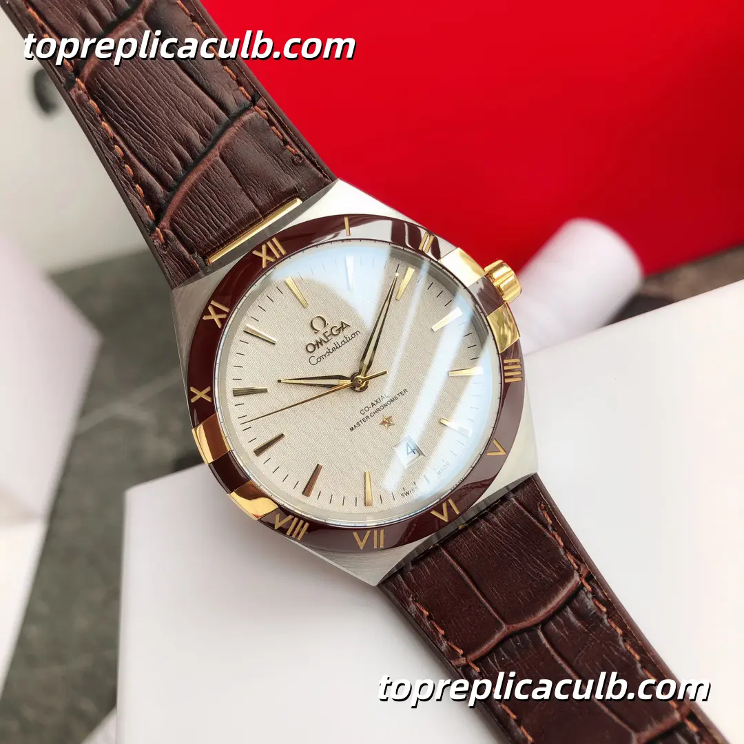 VS Factory Omega Constellation “Champagne Cocoa Manhattan” Ref.131.23.41.21.06.002 41MM Linen Silver Dial Brown Ceramic Bezel Brown Leather Strap Super Clone Watch With 1:1 Replica 8900 Movement - Image 3