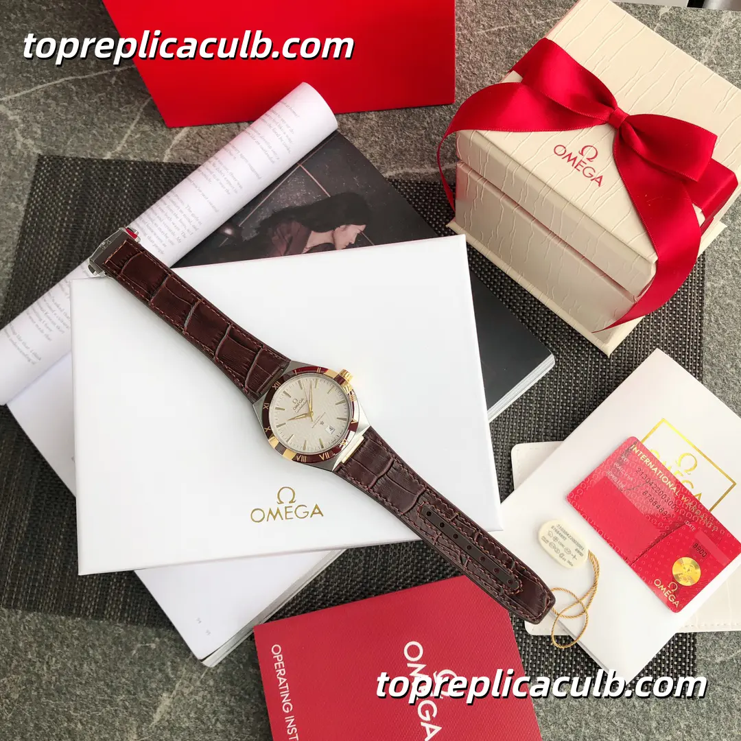 VS Factory Omega Constellation “Champagne Cocoa Manhattan” Ref.131.23.41.21.06.002 41MM Linen Silver Dial Brown Ceramic Bezel Brown Leather Strap Super Clone Watch With 1:1 Replica 8900 Movement - Image 5