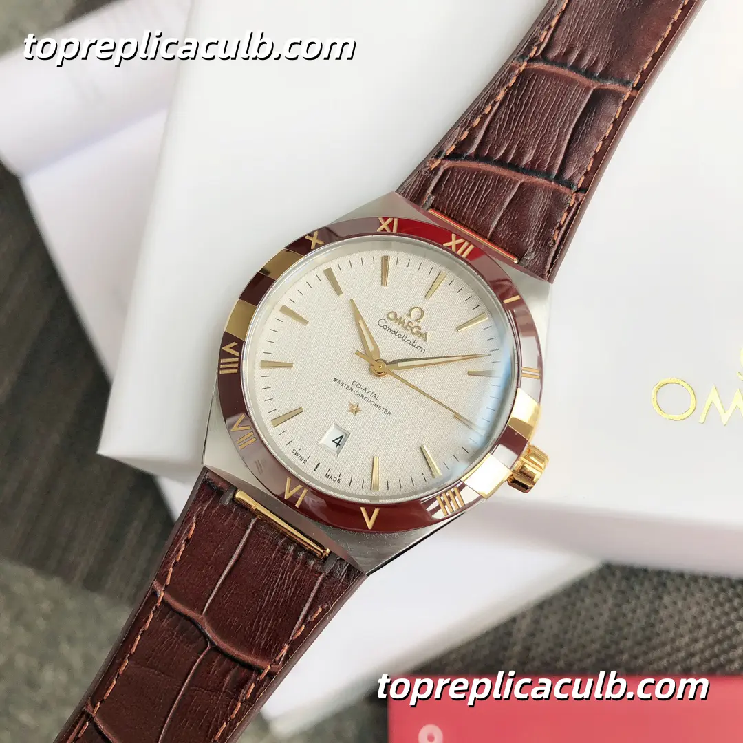 VS Factory Omega Constellation “Champagne Cocoa Manhattan” Ref.131.23.41.21.06.002 41MM Linen Silver Dial Brown Ceramic Bezel Brown Leather Strap Super Clone Watch With 1:1 Replica 8900 Movement - Image 4