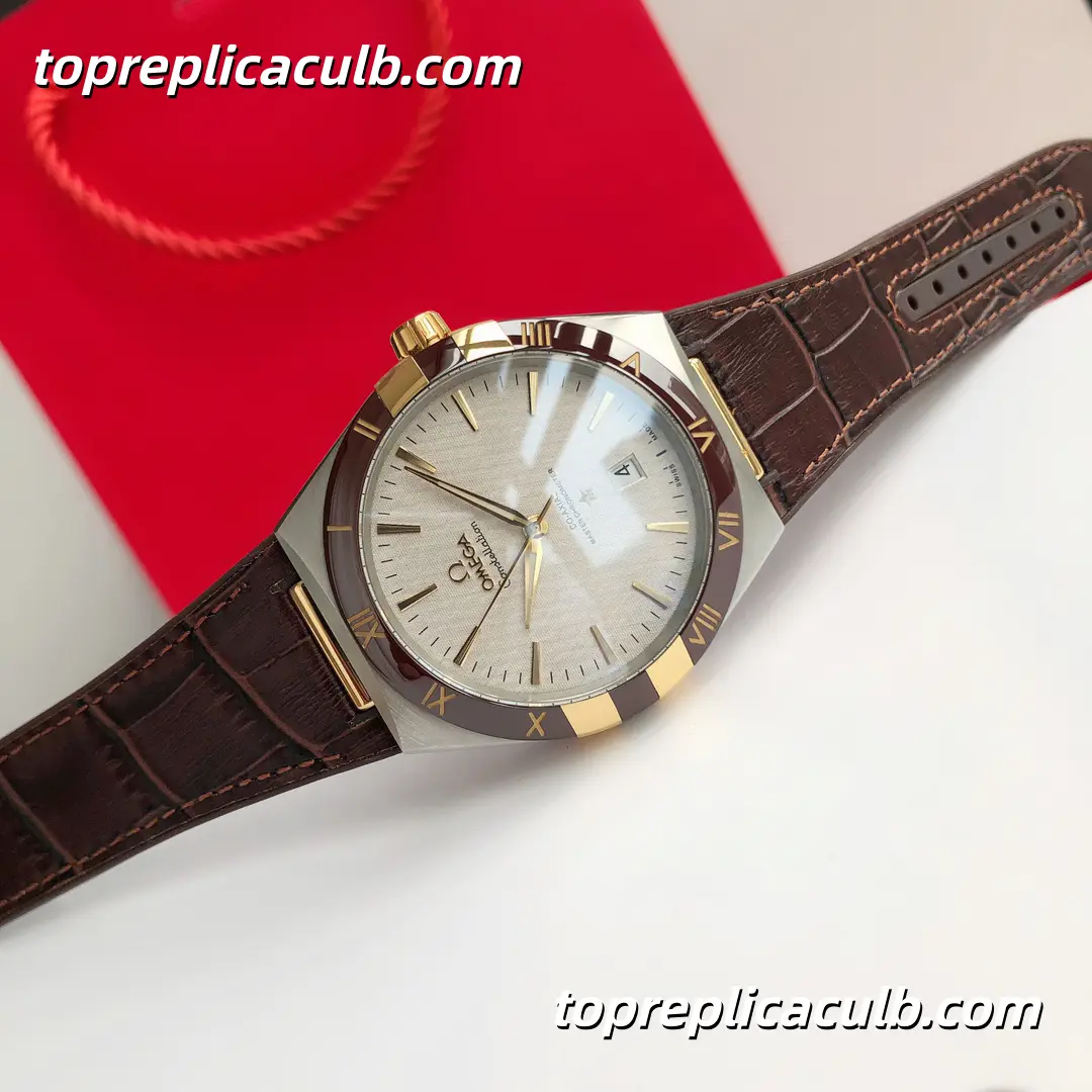 VS Factory Omega Constellation “Champagne Cocoa Manhattan” Ref.131.23.41.21.06.002 41MM Linen Silver Dial Brown Ceramic Bezel Brown Leather Strap Super Clone Watch With 1:1 Replica 8900 Movement - Image 2