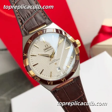 VS Factory Omega Constellation “Champagne Cocoa Manhattan” Ref.131.23.41.21.06.002 41MM Linen Silver Dial Brown Ceramic Bezel Brown Leather Strap Super Clone Watch