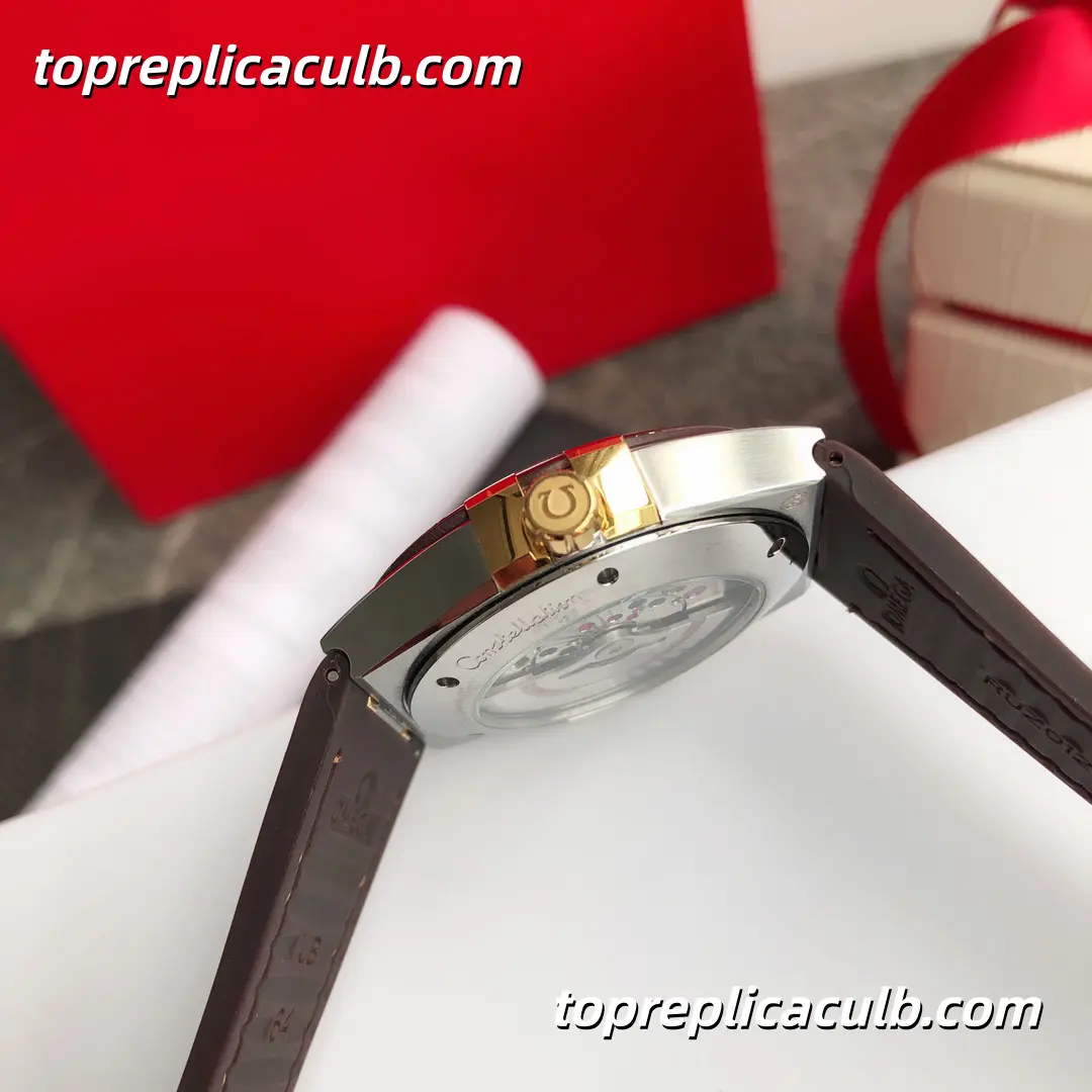 VS Factory Omega Constellation “Champagne Cocoa Manhattan” Ref.131.23.41.21.06.002 41MM Linen Silver Dial Brown Ceramic Bezel Brown Leather Strap Super Clone Watch With 1:1 Replica 8900 Movement - Image 8