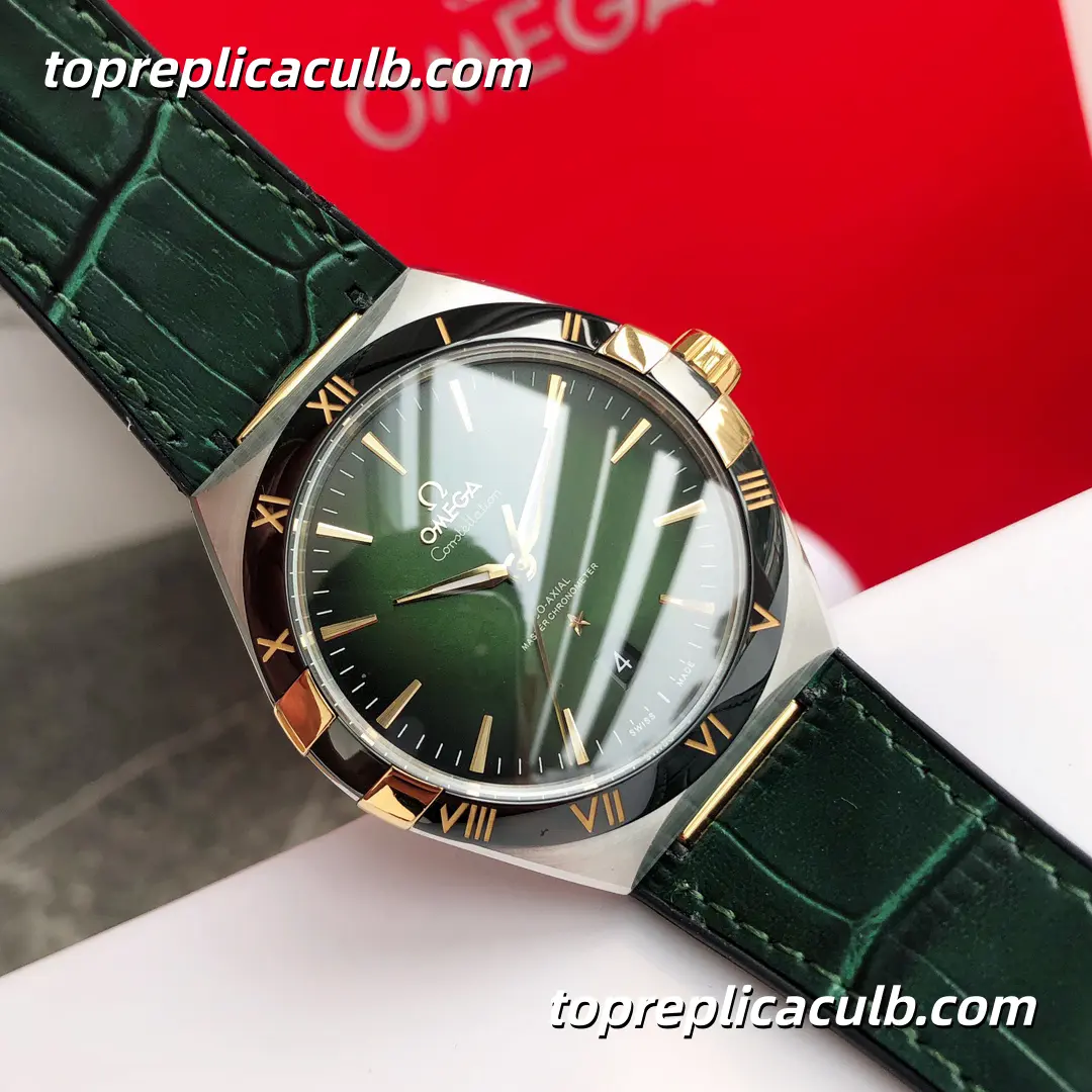 VS Factory Omega Constellation “Emerald Manhattan” Ref.131.23.41.21.10.001 41MM Green Sunburst Dial Black Ceramic Bezel Green Leather Strap Super Clone Watch With 1:1 Clone 8900 Movement - Image 3